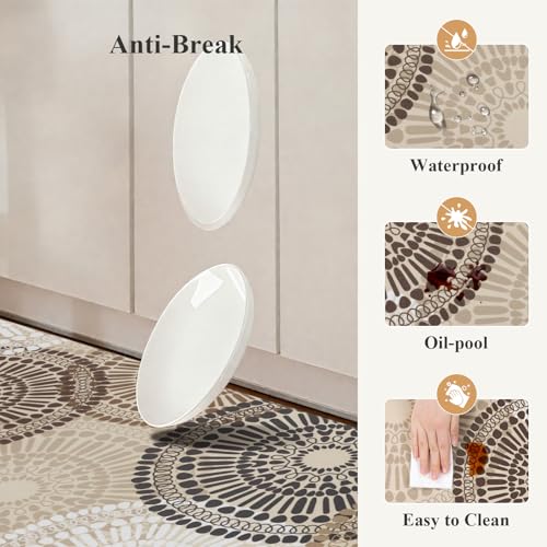 HEBE Anti Fatigue Kitchen Rugs Sets of 2, Non Slip Kitchen Mats for Floor, Waterproof Cushioned Comfort Standing Carpet for Kitchen Sink, Home Office, Laundry Room - color: Floral/Brown, size: 17.3"x48"+17.3"x28"-0.4"Th