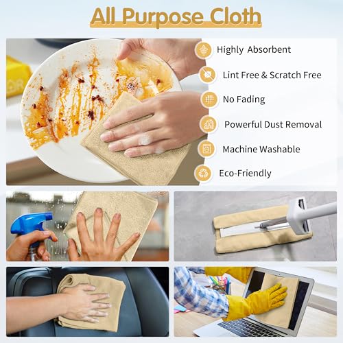 20 Pack Beige Microfiber Cleaning Cloth, Lint-Free Car Wash Towels, All-Purpose Absorbent Cleaning Rags for Housekeeping, Dust Cloth for Office, Mechanic, Automotive - color: Beige