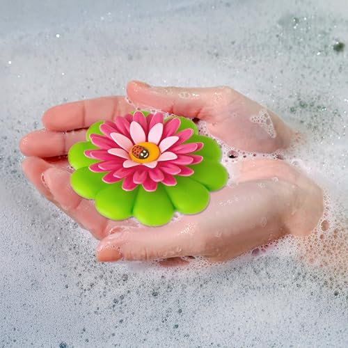 Vigar Flower Power Bathtub Drain Stopper with Chain - Universal Tub Stopper Bathtub Plug for Tub Drain, Decorative Daisy Bath Tub Stopper for Bathroom Sink Accessories and Tubs, Bath Plug - Pink Green