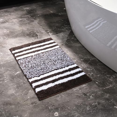 3-Piece Striped Bathroom Rug Set with U-Shaped Toilet Rug, Non-Slip Rubber Bottom, Soft Absorbent Microfiber, Quick Dry, Ultra Soft, Bath Mats for Tub (Chocolate) - color: Chocolate