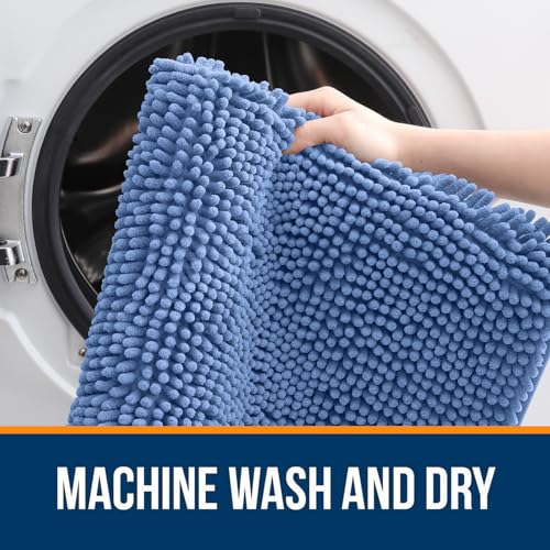 OLANLY Toilet Rugs U-Shaped 20x20, Extra Soft Absorbent Chenille Contour Bathroom Rugs for Toilet, Dry Quickly, Machine Washable, Non-Slip Bath Mat, Cornflower Blue - color: Cornflower Blue, size: 20" X 20" Contour Rug