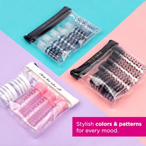 MIAMICA TSA Compliant Travel Bottles and Travel Toiletry Bag – Includes 12 Pieces – 7.55" L x 7.4" W x 1.8" D, Clear – Cute Travel Gifts - color: Black/Gold, size: 12-Piece