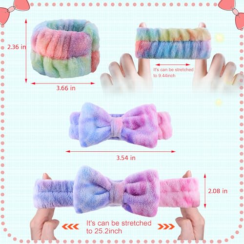 WSYUB Spa and Makeup Headband Set - Gorgeous Tie Dye Color Cosmetic Headband and Absorbent Wrist Towels for Skincare, Face Washing, and Makeup Application (6 pcs) - color: Tie-dye Purple and Pink