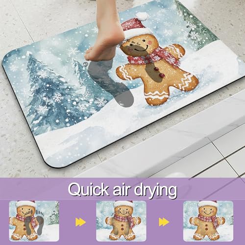 Cookie Winter Bath Mat, Water Absorbent Quick Dry Thin Bathroom Floor Mat, Rug for Bathroom Kitchen 17"x30" - color: Cookie Winter