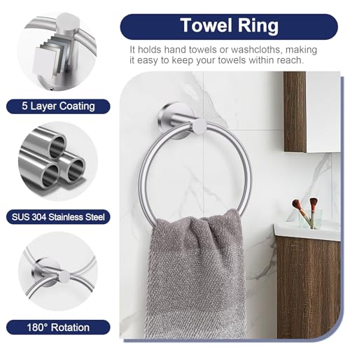 5-Piece Towel Bar Set Brushed Nickel Bathroom Hardware Accessories Set Upgraded Toilet Paper Holder with Shelf Towel Holder Set for Bathroom Stainless Steel Wall Mounted - color: Brushed Nickel, size: 5-Piece Upgraded Set