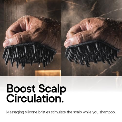 TOOLETRIES Silicone Scalp Scrubber, Shampoo Brush with Hook - Charcoal | Soft flexible bristles gently exfoliate dandruff and oil build-up for thick, thin, wet and dry hair.