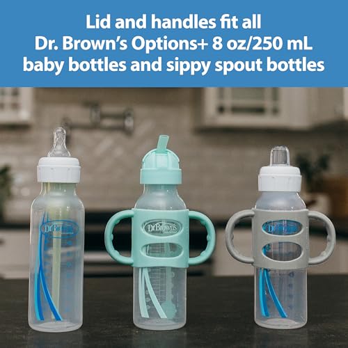 Dr. Brown's Milestones Narrow Sippy Straw Bottle, Spill-Proof with 100% Silicone Handles and Weighted Straw, 8 oz/250 mL, Pink, 6m+ - color: Pink, size: 1 Count (Pack of 1)