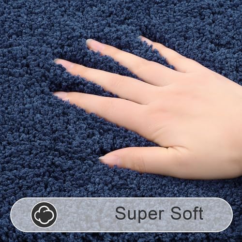 SHACOS Navy Blue Bathroom Rugs Sets 3 Piece Bath Mat U Shaped Toilet Rug | 20x32+ 16x24+ 20x24, Soft Fluffy Microfiber Bath Rugs Set, Non Slip Washable Absorbent Bathroom Floor Mats Carpet Shower Rug - color: Navy Blue, size: 16"x24"+ 20"x32"+U Shape 20"x