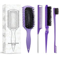 Curl Defining Brush with 3 Pcs Slick Back Hair Set Bristle Edge Control Teasing Comb, For Combing and Shaping in All Hairstyles to Reduce Pulling (Purple) - color: Purple