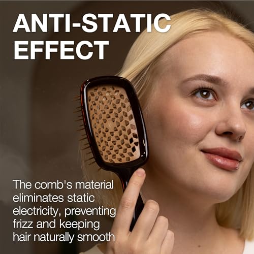 Janeke Superbrush Detangling Brush for Soft Smoothing Hair Brushing with Anti-Static Bristles - Vented Wet Hair Brush for Blow Drying Use - Perfect for Curly, Thick, Wavy, Fine Hair Types (Caramel) - color: Caramel Superbrush