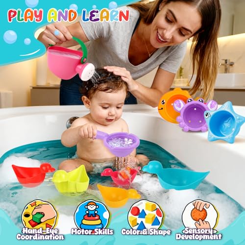 10 Pcs Bath Toys for Kids Ages 1-3, Bathtub & Pool Water Toys for Toddlers 1-3 & Babies 12-18 Months, Water Table Accessories with Floating Ducks, Stacking Cups & Pouring Fun for Boys Girls - style: Ducks Set