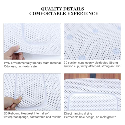 Bathtub Pillows, Full Body Bath Pillow 50x14 Soft Long Bath Pillow Non-Slip Bath Pillows for Tub Cozy PVC Full Body Pillow with Suction Cups Luxury Bath Pillows for Tub Neck Head
