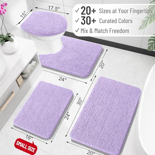 OLANLY Toilet Rugs U-Shaped 20x20, Extra Soft Absorbent Chenille Contour Bathroom Rugs for Toilet, Dry Quickly, Machine Washable, Non-Slip Bath Mat, Lavender - color: Lavender, size: 20" X 20" Contour Rug