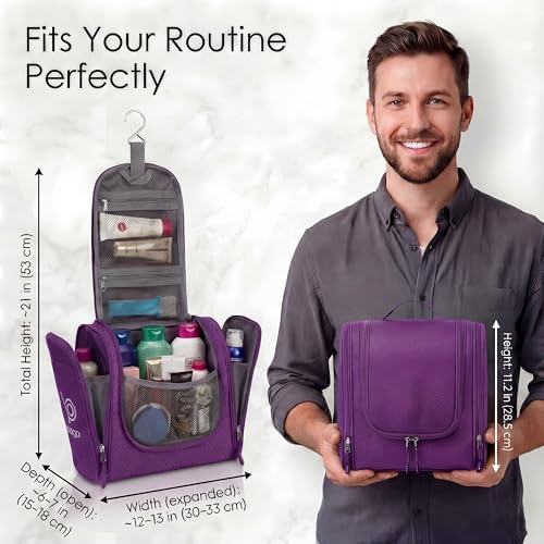 Bago Travel Toiletry Bag for Women and Men X-Large Waterproof Hanging Large Toiletry Bag for Bathroom and Travel Bag for Toiletries Organizer -Travel Makeup Bag (Purple) - color: Purple, size: X-Large