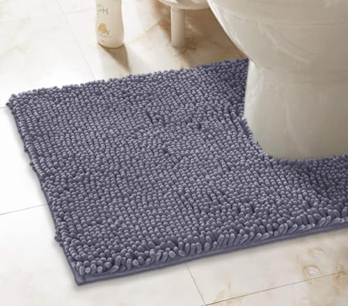 LuxUrux Dark Grey Bath Mat - U-Shaped Contoured Rug for Around Toilet, Super Absorbent Shaggy Bath Rug. Easy Machine Wash & Dry (20" x 23", Dark Gray) - color: Dark Gray, size: 23'' x 20'' U