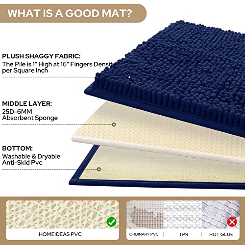 HOMEIDEAS 3 Pieces Bathroom Rugs, Ultra Soft Non Slip Absorbent Chenille Toilet Bath Mat Set (Navy Blue) - color: Blue-navy Blue, size: 17"x24"+20"x32"+U Shape 20"x24"