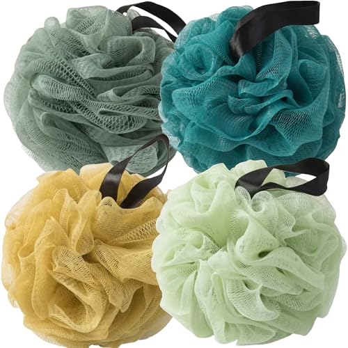 Loofah Sponges for Shower,Nature Green 4 Pack - Dark Green, Peacock Green, Yellow & Light Green - color: Nature Green, size: 1 Count (Pack of 4)