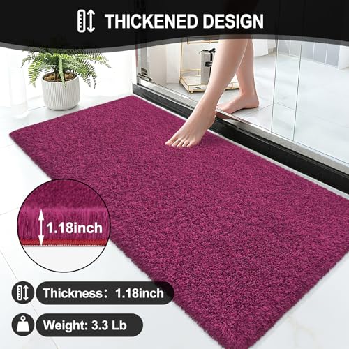 Bathroom Rugs 60"x24", Fluffy Soft Thick Absorbent Bath Mat Rubber Backing Quick Dry, Machine Washable Bath Mats for Bathroom Tub, Floor, Shower, Bedroom Home Decor Accessories, Burgundy - color: Burgundy, size: 60" x 24"