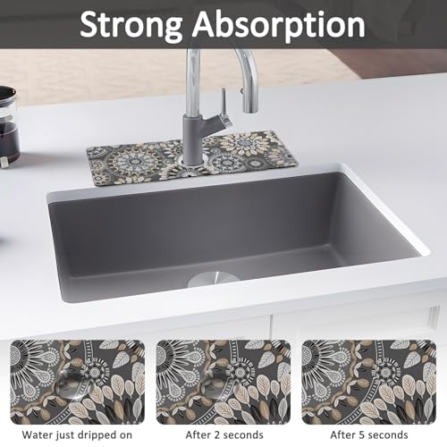 2PCS 15" X 5.5" Kitchen Sink Splash Guard Faucet Mat Mandala Super Absorbent Fast Drying Faucet Guard & Draining Mat Sink Splash Guard Behind Faucet for Kitchen, Bathroom - size: 15" x 5.5"（2pcs）