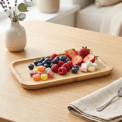 Small Wood Tray, Wood Tray for Bathroom Bamboo Serving Trays Nightstand Tray Countertop Bamboo Vanity Tray for Coffee Table BBQ Kitchen Ottoman Party Organizing and Home Decor