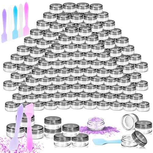 110 Pack 5g Plastic Jars with Lids, 5ml Round Clear Cosmetic Containers Makeup Jars, 5gram Travel Size Container Jar with Spatulas for Makeup Sample Lotion Cream Ointment Salve Balm Powder - color: Black, size: 5g