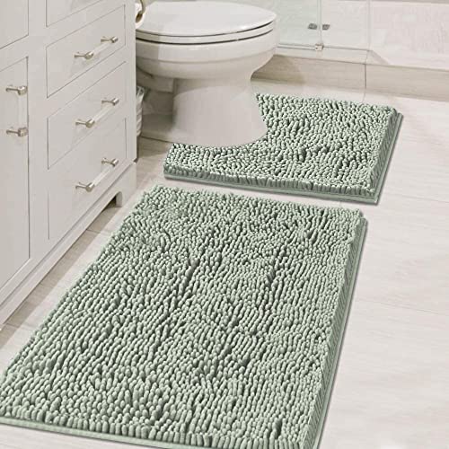 H.VERSAILTEX Original Luxury Chenille Bathroom Rug Mat (32" x 20"/20" x 20"), Extra Soft & Absorbent Shaggy Rugs, Machine Wash/Dry, Perfect Plush Carpet Mats for Tub (Curved Set, Sage) - color: Sage, size: 20" x 32" Plus 20" x 20"