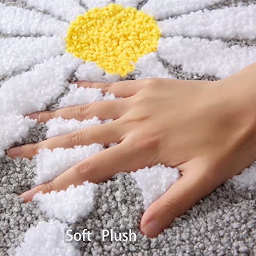 QJHOMO Toilet Rugs U Shaped, Gray Toilet Mat Cute Daisy Contour Bath Rug 20"x20", Extra Thick Soft Machine Washable Toilet Carpet, Non Slip Bathroom Floor Mats Super Absorbent Microfiber Bath Rugs - color: Grey, size: 1'8" x 1'8" (U-Shape)