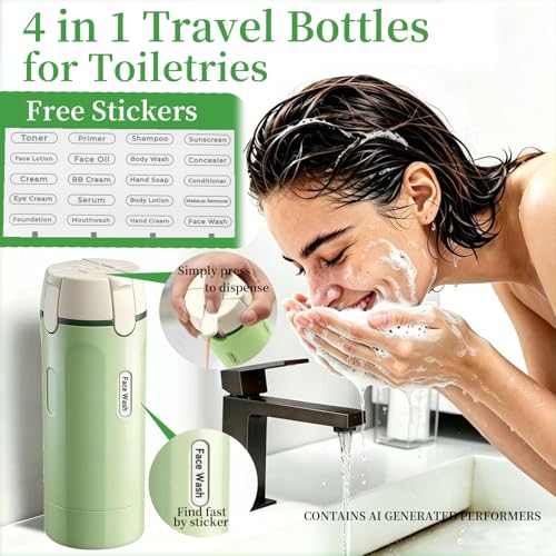 4 in 1 Travel Dispenser,4 Pack 30ML Travel Bottles for Toiletries,Refillable Leak Proof Portable Bottle Set for Shampoo,Shower Gel,Suitable for Travel,Gym,Vacation,Camping (Green-1) - color: Green-1