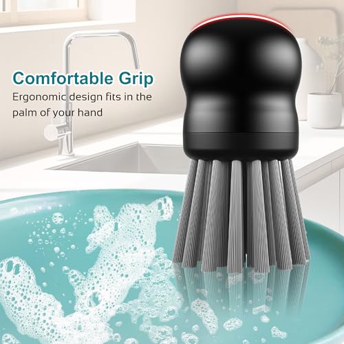 Mini Dish Brush for Cleaning Chicken Shredder, Palm Brush Dish Scrubber with Ergonomic Grip, Kitchen Brush for Washing Dishes, Pans, Pots, Sink (1, Black) - color: Black