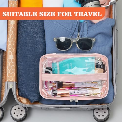 HAOGUAGUA Double Layer Clear Cosmetic Bag Makeup Bag, Waterproof Travel Toiletry Bag, Transparent PVC Pouch Organizer (Pink Large) - color: Pink Large
