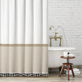 Seasonwood Beige Shower Curtain White Striped Tassel Shower Curtains for Bathroom 72x72 Neutral Shower Curtain, Waterproof - color: Beige and White, size: 72"W x 72"L (Pack of 1)