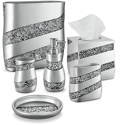 Creative Scents Silver Mosaic Bathroom Cup - Electric Toothbrush and Toothpaste Holder for Bathroom - Tooth Brush Holder Tumbler Cup for Toothbrushes, Toothpaste or Makeup Brushes (Silver)