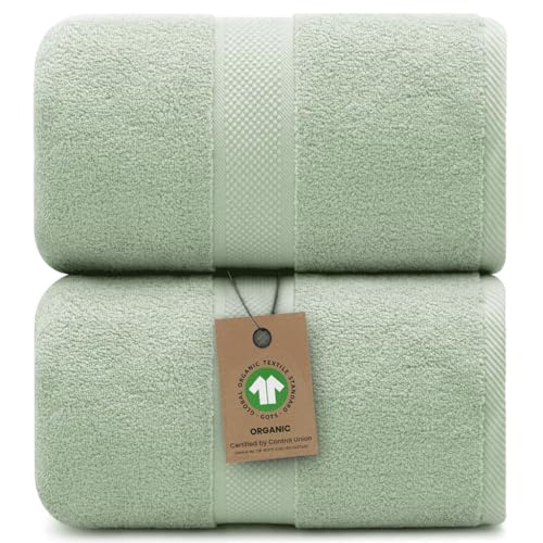 Alusa Home 100% Organic Luxury Bath Sheets - GOTS Certified - Extra Large 35x70 Inches (Pack of 2) Zero-Twist, Long-Staple Cotton Bath Sheet Set (Eucalyptus Green) - color: Eucalyptus, size: 2pc Bath Sheets