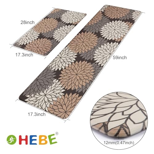 HEBE Anti Fatigue Kitchen Rugs Sets of 2, Non Slip Kitchen Mats for Floor, Waterproof Cushioned Comfort Standing Carpet for Kitchen Sink, Home Office, Laundry Room - color: Dark Brown, size: 17.3"x59"+17.3"x28"-0.47"Th