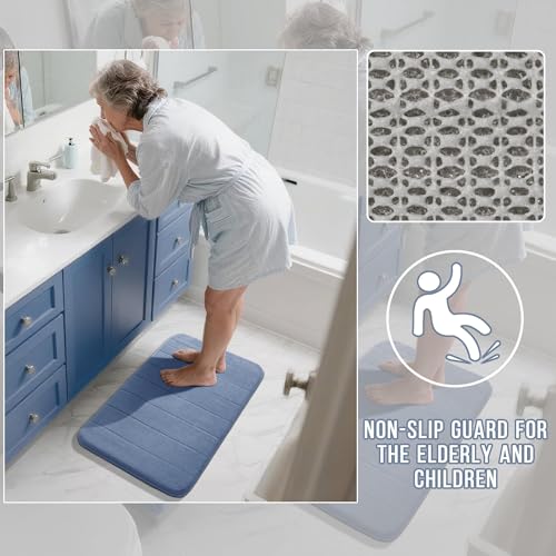Yimobra Memory Foam Bathroom Rugs Sets 2 Piece - Super Soft Absorbent Quick Dry Bath Mat Set, Machine Washable Non Slip Floor Carpet for Tub Shower & Single Sink (17x24 & 31.5x20 Inch, Denim Blue) - color: Denim Blue, size: 31.5x20+24x17 Inch