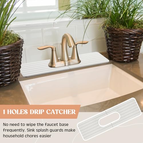Teenyyou an Oval Hole White Faucet Mat for Kitchen Sink Bathroom 17.32" x 4.6" Kitchen Faucet Absorbent Mat Diatomite Splash Guard Quick Drying Stone Drip Catcher Hole 6.22" x 2.28" - color: White, style: an Oval Hole