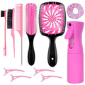 11 Pcs Hair Brush Set, Detangle Hair Brush And Spray Bottle, 3 Pieces Smooth Hairbrush For Toddlers, Suitable For Wet and Dry Hairstyles, Suitable For Adults And Children. (Pink) - color: Pink