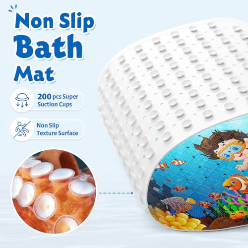 XIYUNTE Baby Bath Mat for Tub Non Slip Kids Bath Mat - 40''x16'' Extra Long Cartoon Bathtub Mat Non Slip Kids Shower Mat Eco-Friendly Toddler Bath Mats with Suction Cups, Machine Washable - color: E-child