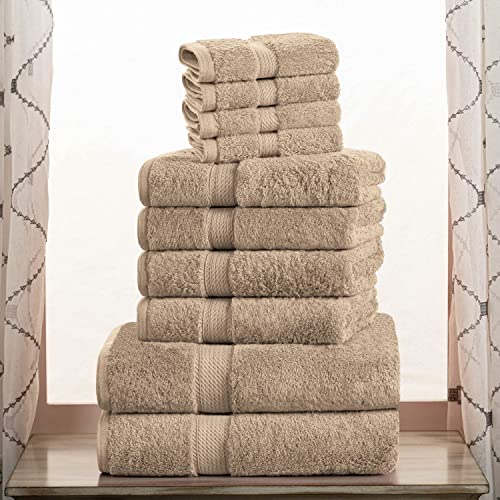Superior Egyptian Cotton Ultra Plush & Absorbent, 10 Piece Set, Latte | Quick Dry, Soft Luxury Towel Set, Bath Essentials, Guest Bath, Spa, 2 Bath, 4 Hand, 4 Face Towels, Madeline Towels - color: Latte, size: 10-Piece Towel Set