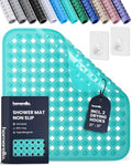 homerella® Shower Mat Non Slip Anti Mold, Non Slip Shower Mats for Inside Shower Stall Anti Slip Mat, Square Shower Floor Mat 21 x 21 in with Suction Cups & Hooks for Quick Drying, Machine Washable - color: Clear Turquoise