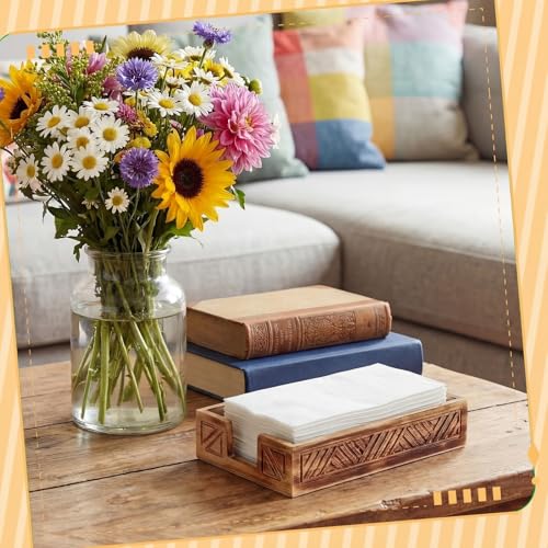 Wood Napkin Holder for Bathroom Paper Towel Holder Tray for Guest Farmhouse Rustic Wooden Tray Disposable Hand Towels Basket Modern Tabletop Decor for Cocktail Kitchen Coffee Bar(Brown) - color: Brown