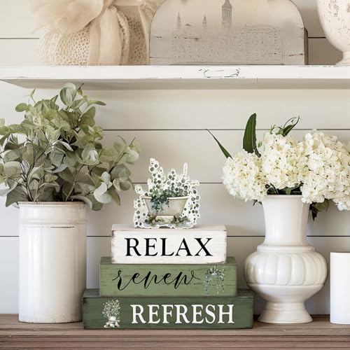 Cinnvoice 4 Pcs Eucalyptus Bathroom Decor Farmhouse Bathroom Decoration Relax Renew Refresh Table Centerpiece Gift for Christmas Valentines Back to School - style: Eucalyptus