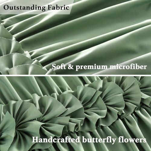 Homechoice Decor Light Green Ruffle Shower Curtain 72“ W x 84” H, Vintage Handcrafted Bow Tie Bath Curtain for Master Bathroom, Ruched Microfiber Bathroom Curtain with 12 Buttonholes (LQ-10) - color: Light Green, size: 72"W x 84"L (Each Curtain)