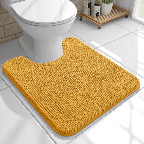 OLANLY Toilet Rugs U-Shaped 20x20, Extra Soft Absorbent Chenille Contour Bathroom Rugs for Toilet, Dry Quickly, Machine Washable, Non-Slip Bath Mat, Golden Yellow - color: Golden Yellow, size: 20" X 20" Contour Rug