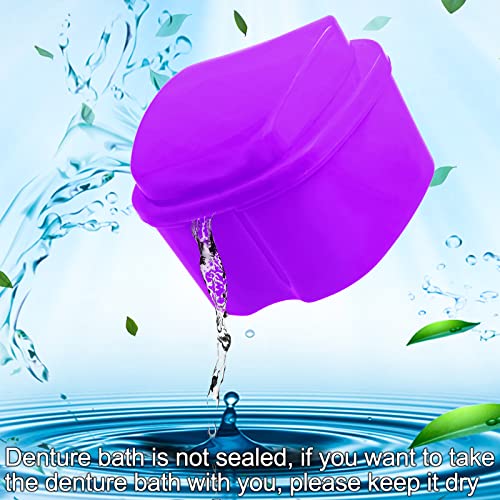 2 Pack Denture Case Dental Mouthguard Case, Denture Bath Box Cleaning with Brush, Strainer Basket and Lid Waterproof - Purple and Blue - color: Purple & Blue
