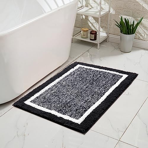 CozeCube Bath mats for Bathroom Non Slip, Fluffy Absorbent Microfiber Bath mat Washable, Aesthetic Bathroom Rugs, Cute Jet Black Bath mat, Jet Black, 32" x 20" - color: A-jet Black, size: 2'8" x 1'8" (Rectangular)