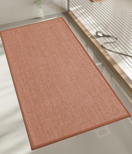 chakme Bathroom Rugs Mat 47x17, Ultra Thin Non Slip Bath Rug Runner Quick Dry Absorbent Bath Mat for Bathroom, (Dark Pink, 47"x17") - color: Dark Pink, size: 1'5" x 3'11" (Rectangular)