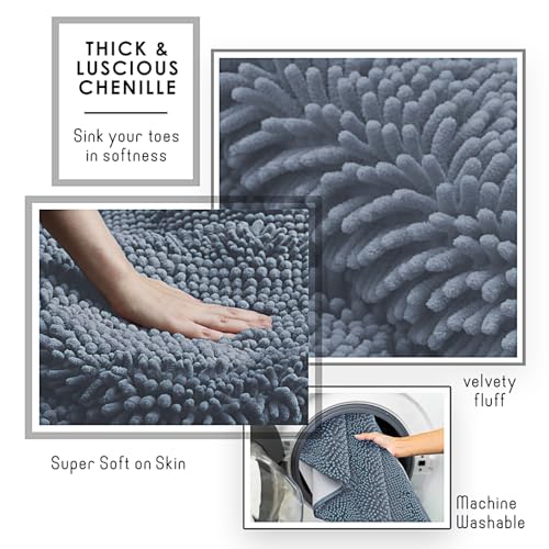 Hearth & Harbor Bathroom Rugs, Chenille Bath Mat - Machine Washable Bath Mats for Bathroom Non-Slip Backing Rubber, Quick Dry Bathroom Mat, 24 x 36 - Stone Blue - color: Stone Blue, style: 24 x 36