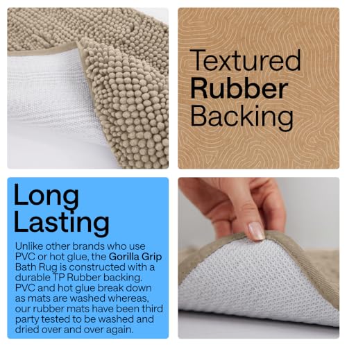 GORILLA GRIP Bathroom Rug Sets 3 Piece, Bath Mat Set and Oval Toilet Base with Rubber Backing, Plush Absorbent Shaggy Chenille Washable Mats, Includes 24x19.5, 24x17 and 30x20 Inch Rugs, Gray Beige - color: Gray Beige, style: 24"x19.5" + 24"x17" + 30"x20"