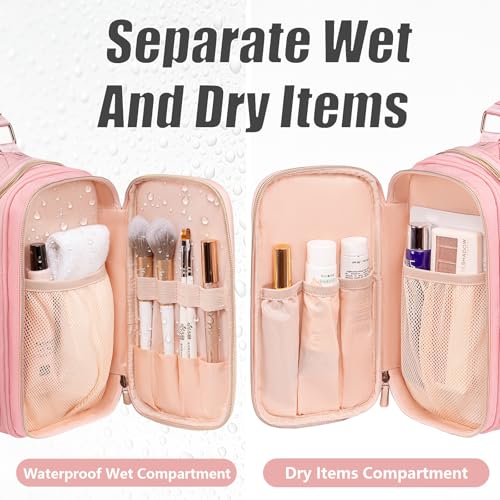 Tealari Large Toiletry Bag for Women Men,Bathroom Bag,Water Resistant Shower Bag,Makeup Bag,Toiletry Bags for Traveling,Hanging Toiletry Bag with Transparent Waterproof Phone Pocket - color: Pink